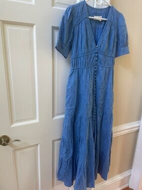 Anthropologie Dusty Blue Button-Front Maxi Dress